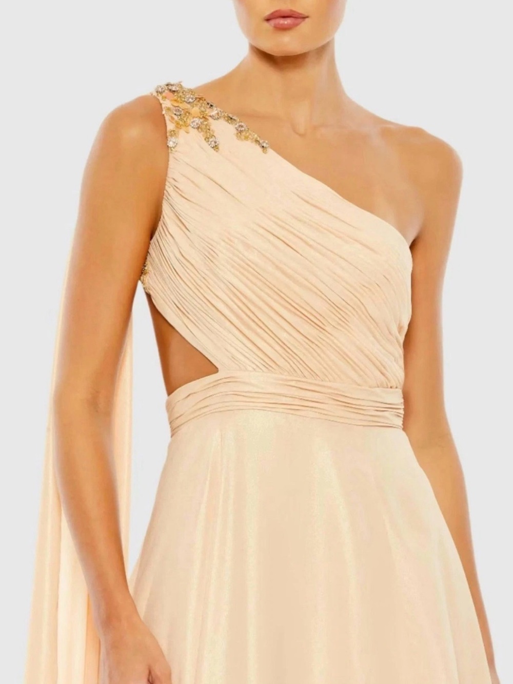 Mac Duggal One-Shoulder Gold Nude/Peach Evening Gown with Draped Bodice Size 8 - Picture 2 of 12